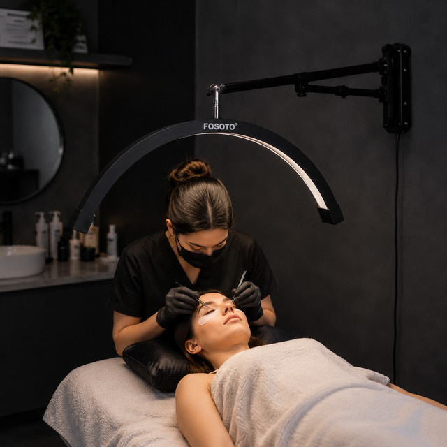 Fusitu Verstellbare Wandmontierte Halbmondleuchte mit Touch-Funktion für Friseursalon, Make-up und Fotografie in Schwarz oder Weiß - Bild 1