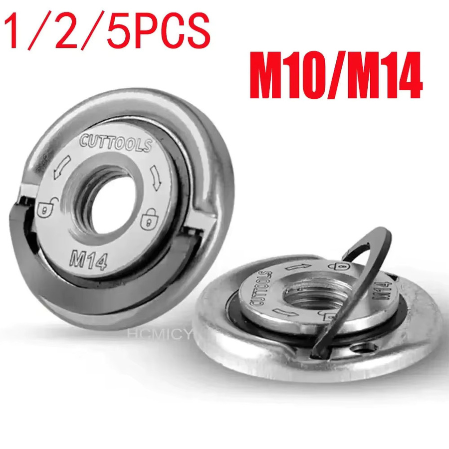 Universal Schnellspanner Set für Winkelschleifer mit M10 und M14 Gewinde, Selbstsichernde Pressplatte und Flanschmutter, Farbe: Silber - Bild 2