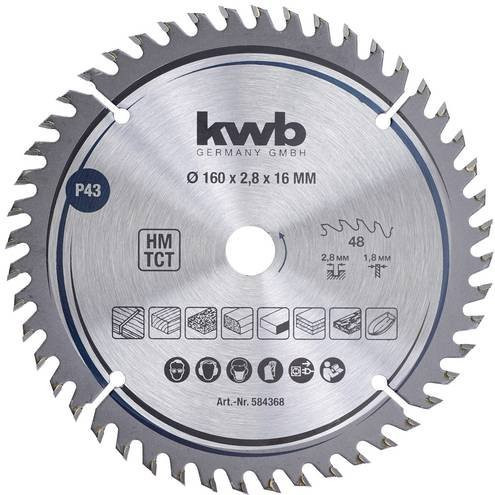 Kwb Kreissägeblatt für Holz und Kunststoff, Carbide Tipped, Farbe: Silber, Durchmesser: 160 mm, Bohrung: 16 mm - Bild 1