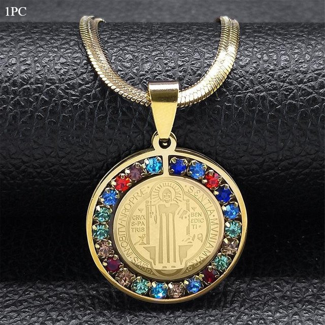 Xiao--Xiao Anhänger St. Benediktmedaille, Edelstahl, Diamant, Zirkonia, Damen - Bild 1