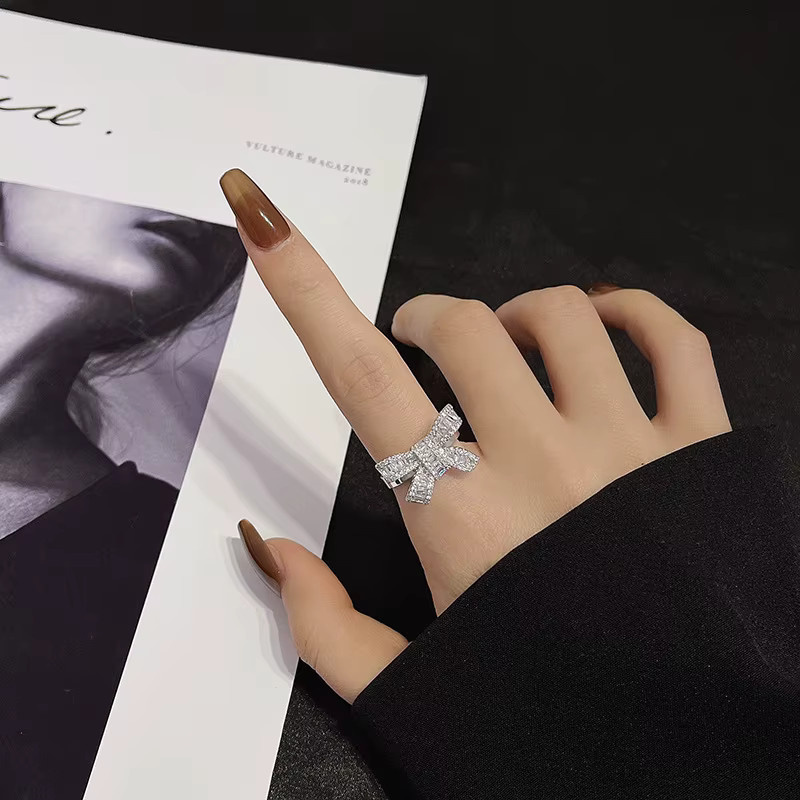 ANENJERY Ring, Bowknot Intarsien, Zirkonia, Silber, Damen - Bild 5