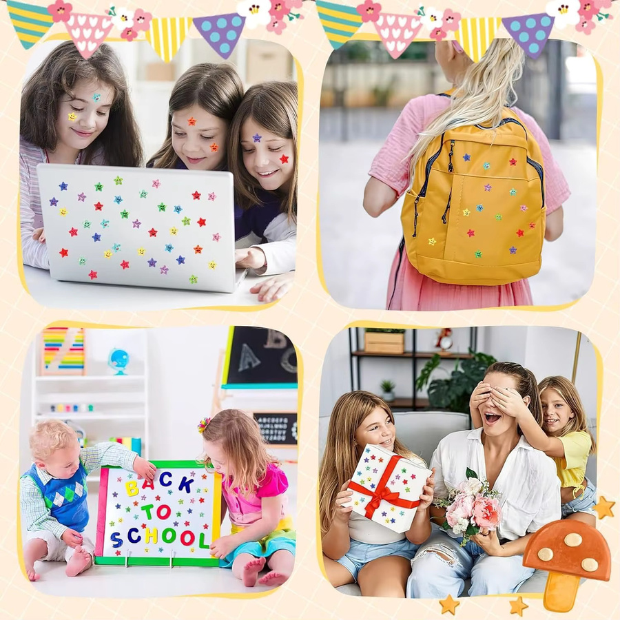 1500 Stück Glitzer-Stern-Aufkleber und Happy Face Sticker Set in Multicolour für DIY-Kunsthandwerk und Schulbelohnungen - Bild 2