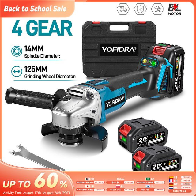 YOFIDRA Bürstenloser Winkelschleifer 125mm Blau, kabelloser elektrischer Winkelschleifer kompatibel mit Makita 21V Akku - Bild 1