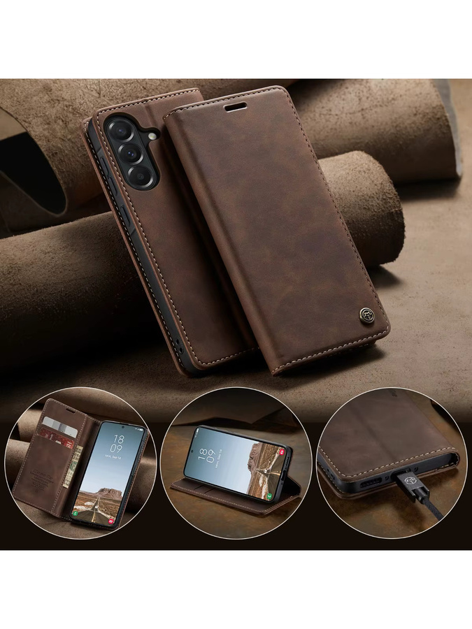 CaseMe Luxus Retro Magnetische Flip-PU-Leder-Handyhülle als Wallet Cover für Samsung Galaxy A37 und Samsung Galaxy A57 in Blau oder Braun - Bild 6