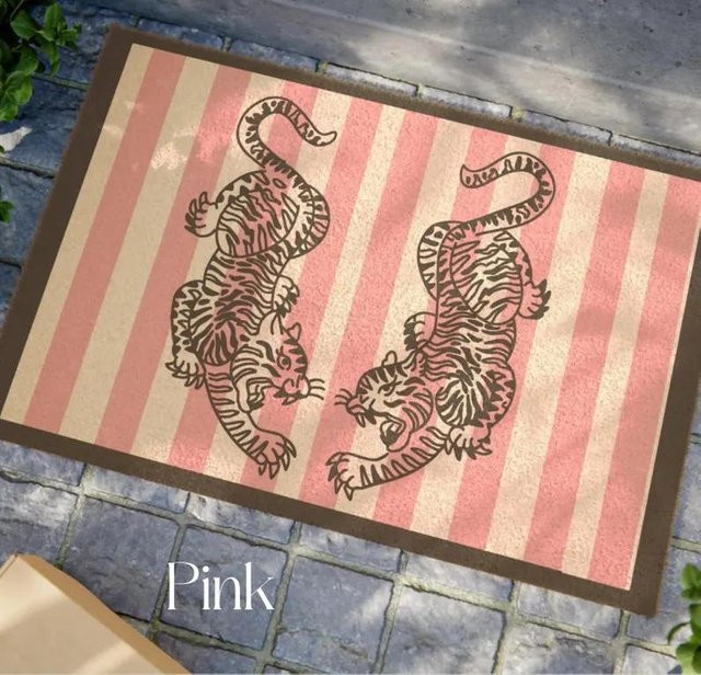 Wucifang Jewelry Vintage Tiger Fußmatte mit floralem Design in Pink, B/B: 50 x 80 cm - Bild 1