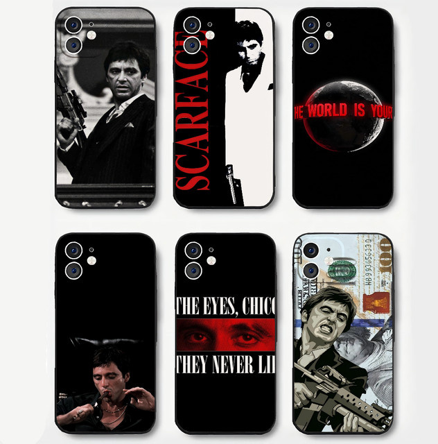 T-Tony Handyhülle Scarface für iPhone 15 14 13 12 11 7 8 Pro Max Mini X XR Plus SE4 in Schwarz, stoßfeste weiche Schutzhülle - Bild 1