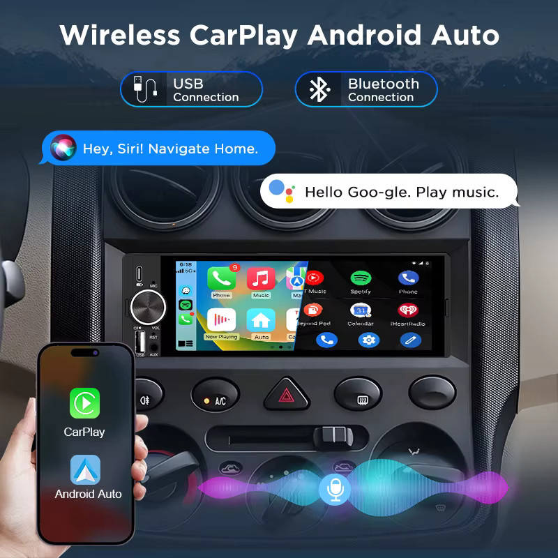 Junsun 1 Din Auto Radio mit 6,86 Zoll Multimedia MP5 Player, Android Auto und Apple CarPlay, Bluetooth, USB-C, FM, Schwarz - Bild 2