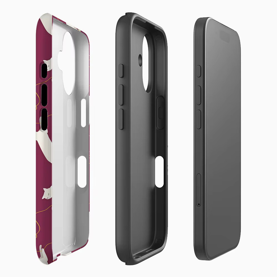 Handyhülle mit Katzen Motiv in Burgund für iPhone 17 16 15 14 13 12 Pro Max Plus mit doppelschichtiger Rückseite - Bild 2