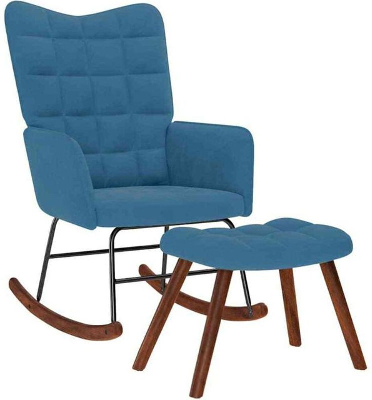 Schaukelstuhl mit Hocker aus blauem Samt und Metallgestell von vidaXL - Bild 1