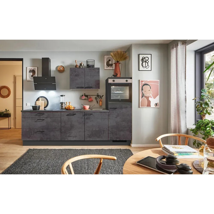 pino Küchenzeile Beton Anthrazit mit 1 Geräteschrank, Breite: 280 cm, Tiefe: 60 cm, Höhe: 174 cm - Bild 2