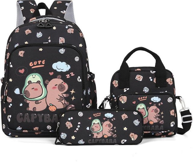 Fancy Style Studio Capybara Schultaschen-Set für Mädchen in Schwarz mit Rucksack und passender Büchertasche - Bild 1