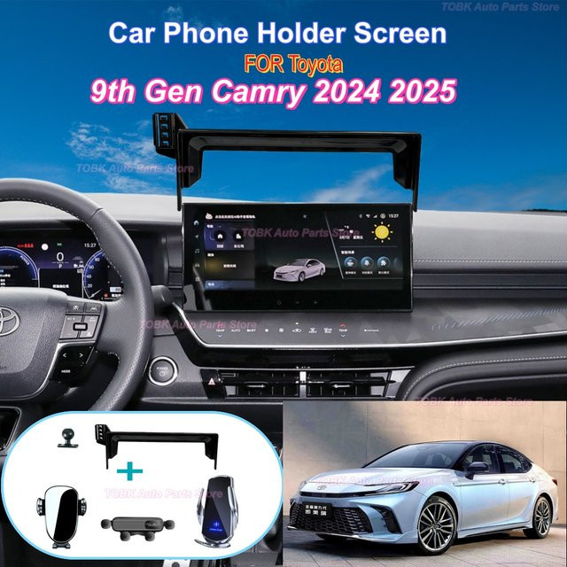 Smartphone Halterung mit kabelloser Ladefunktion für Toyota Camry XV80 9. Generation 2024 2025 in Schwarz - Bild 1