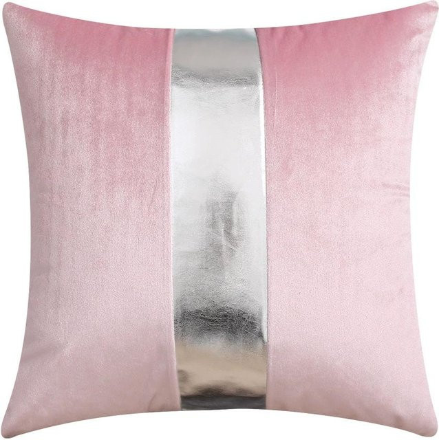 ILVISEST Samt-Kissenbezüge mit goldener Ledernaht in Pink, Set aus 2 Stück, B/B: 45 x 45 cm - Bild 1