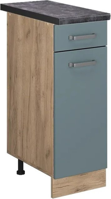 Vicco Küchenunterschrank R-Line in Blau-Grau und Eiche mit Goldkraft-Akzenten, B: 30 cm, H: 81,6 cm, T: 60 cm - Bild 1