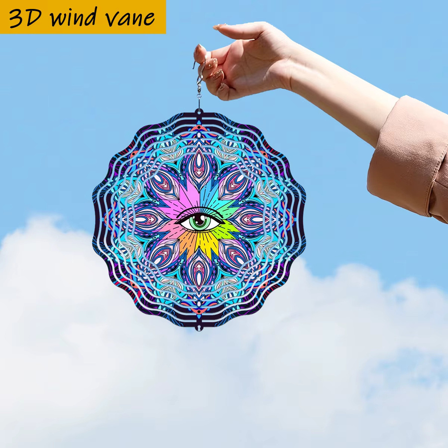 CIFBUY Mandala Metall-Gartendekoration mit rotierendem Design in Weiß und Multicolour, runde Hänge-Gartendekoration für Terrasse und Garten, B/T/H: 25,4 x 25,4 x 0,25 cm - Bild 3