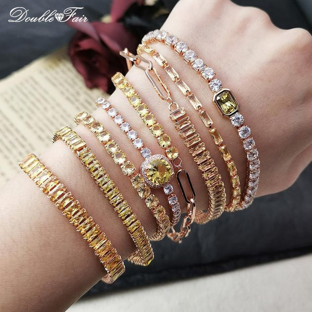DOUBLE FAIR Tennis Armband, Gold, Zirkonia, Damen - Bild 1