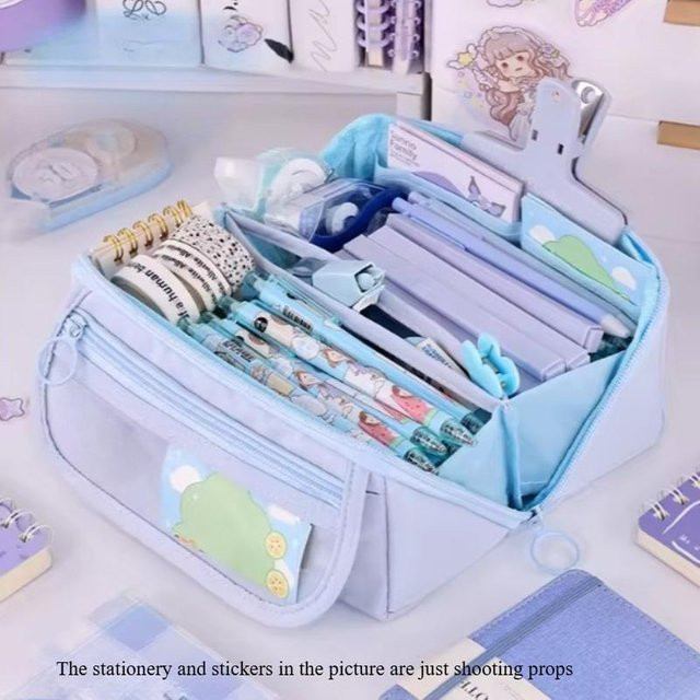 Binchi Fitness Federmäppchen Organizer mit großer Kapazität und mehreren Fächern für Schule und Büro, Blau - Bild 1