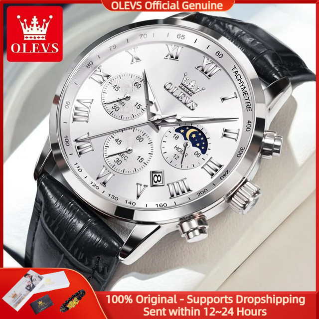 OLEVS Chronograph, Quarz, Leder, Herren - Bild 1