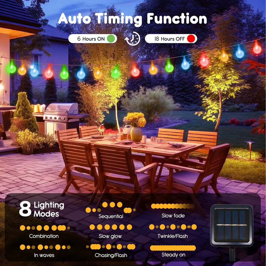 Solarbetriebene LED Bubble Ball Lichterkette in Mehrfarbig, Wasserdichte Dekolampe für Garten, Hochzeit und Party - Bild 2