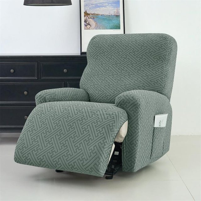4-teiliges Bestbags Jacquard Sessel-Überwurf Set, Rutschfestes Stretch-Sofaüberwurf in Grün für Relaxsessel und Couch - Bild 1