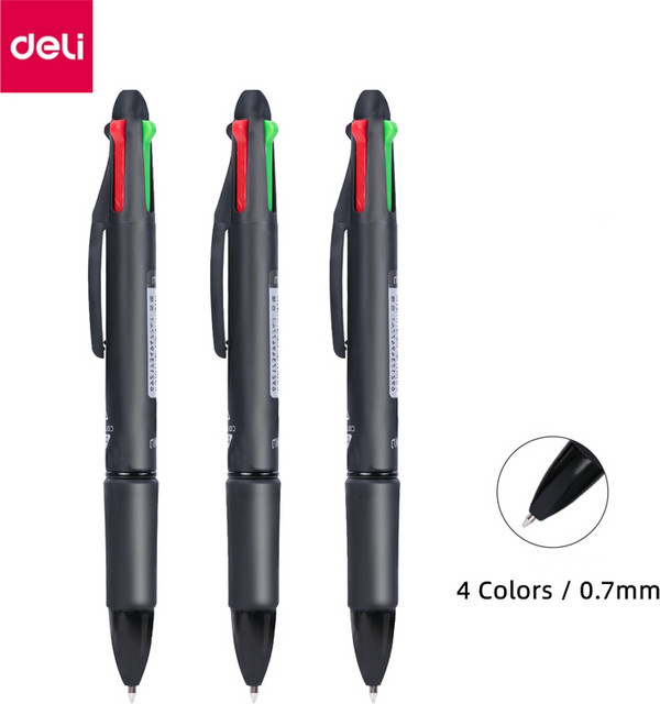 DELI 4-Farben-Kugelschreiber mit 0,7 mm Spitze in Blau, Schwarz, Rot und Grün - Bild 1