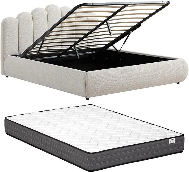 Vente-unique Bett Silvatora mit Bettkasten in Beige, Maße: B: 140 cm, H: 109 cm, T: 212 cm - Bild 1