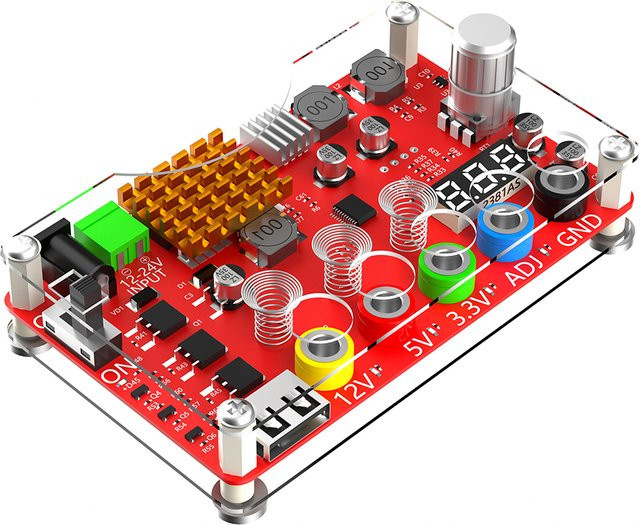T.F.SKYWINDINTL Spannungs-Breakout-Board mit einstellbarem Spannungsknopf, DC-Eingang 13–24 V, Ausgänge 3,3 V, 5 V, 12 V und 1,8–10,8 V (ADJ), Orange/Rot - Bild 1