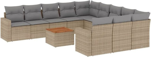 vidaXL 12-teilige Garten-Sofagarnitur aus Poly-Rattan und Akazienholz in Beige-Grau mit Kissen - Bild 1