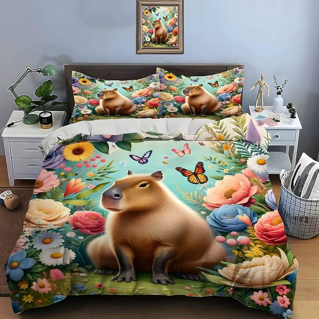 Cartoon Wasserschwein Bettwäsche-Set aus Mikrofaser, 2-3-teilig, Mehrfarbig, B/H: 173 x 218 cm - Bild 1