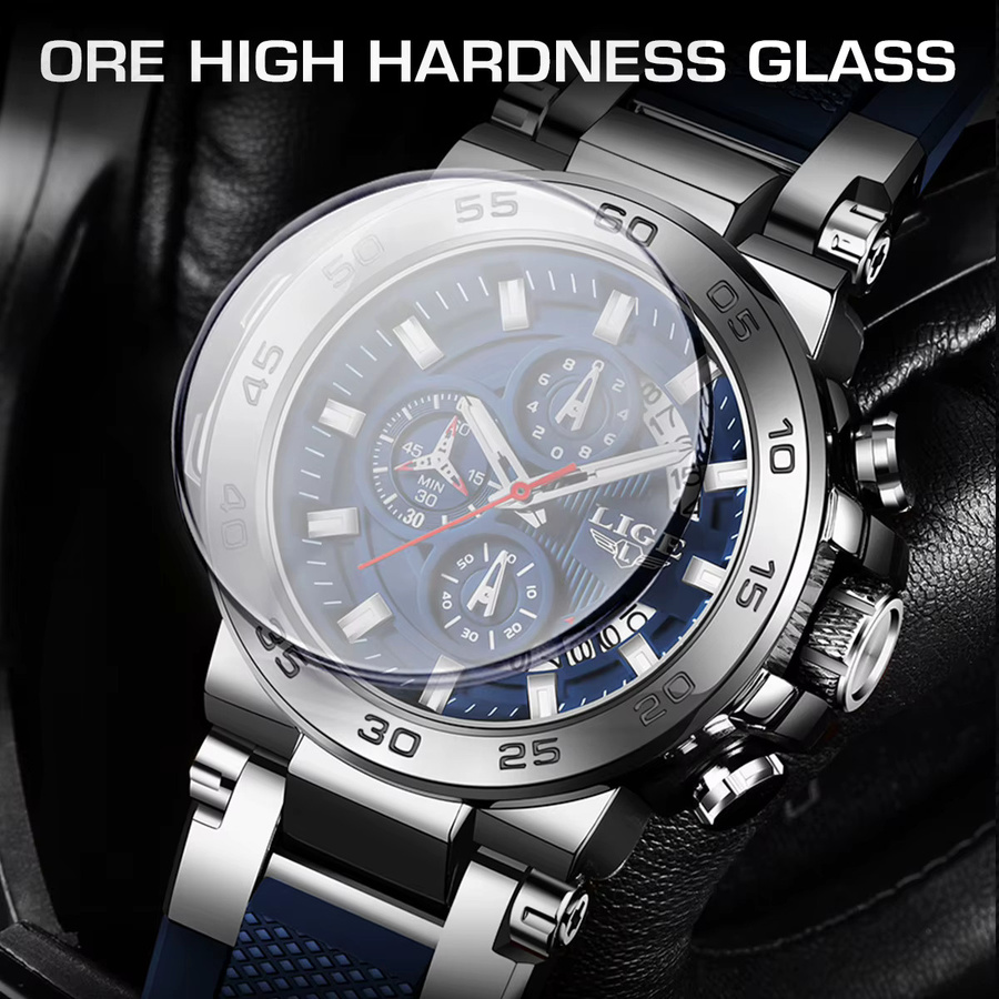 LIGE Armbanduhr Chronograph, Quarz, Edelstahl, Blau, Herren - Bild 3