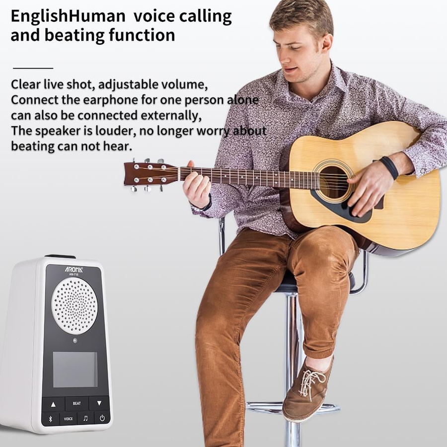 AROMA 2-in-1 Metronom und Bluetooth-Lautsprecher für Gitarre, Klavier, Trommel und Violine, wiederaufladbares digitales Metronom in Schwarz, H x B x T: 11,9 x 6,6 x 5,9 cm - Bild 7