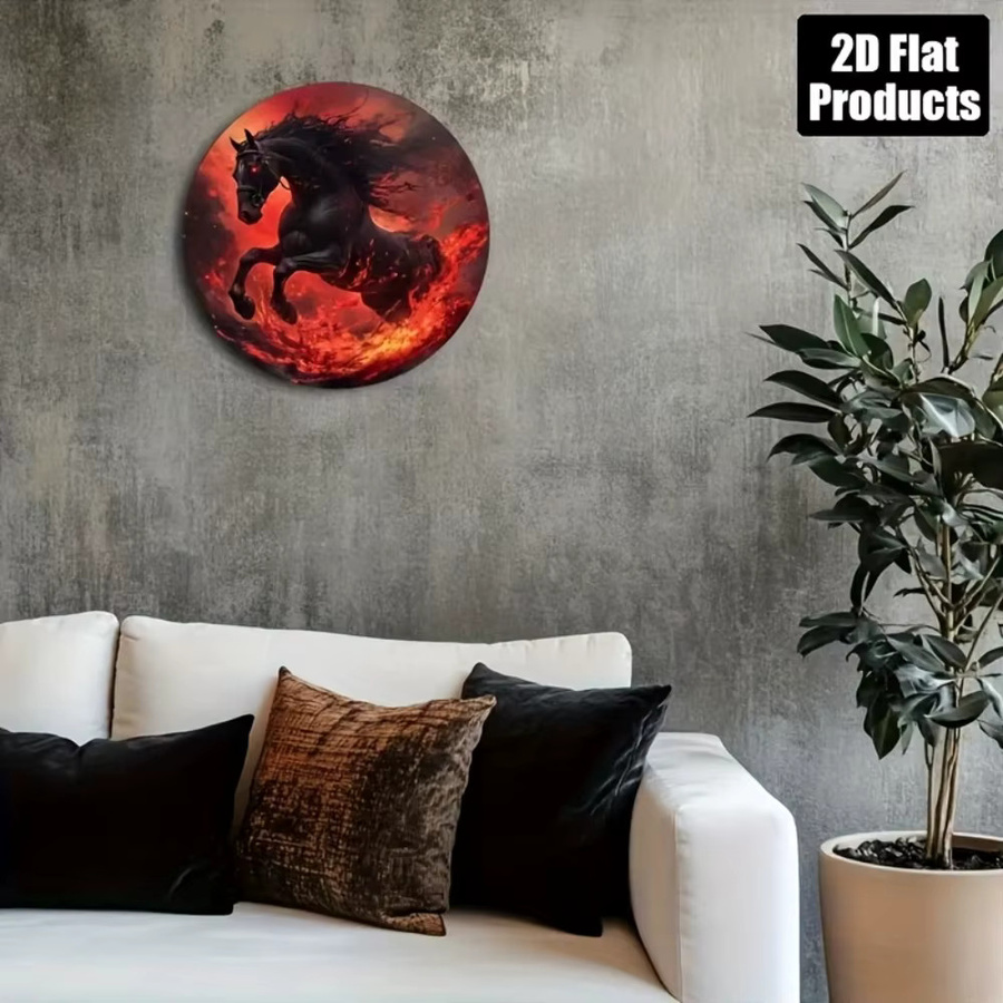 HELLOYOUNG Wandbild im Bohemian-Stil mit schwarzen galoppierenden Pferden und Flammen, rund, Durchmesser: 20 cm - Bild 3