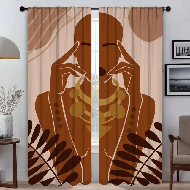 Afrikanische Frau Vorhänge mit Grafikdesign, halbtransparent, Mehrfarbig, 2er-Set, Breite: 50 cm, Höhe: 70 cm - Bild 1