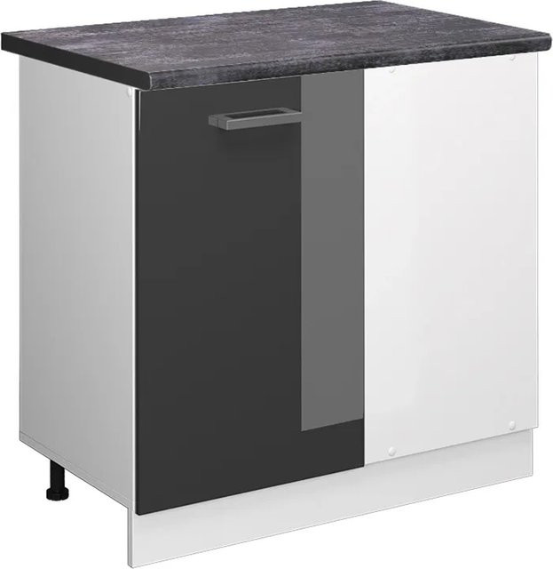 Vicco Eckunterschrank R-Line für die Küche in Anthrazit Hochglanz und Weiß, H: 81,6 cm, B: 86,0 cm, T: 60,0 cm - Bild 1