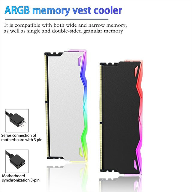 AuyiHomu ARGB RAM-Kühler für PC-Desktop-Speicher, 5V 3-Pin Sync, Weiß - Bild 1