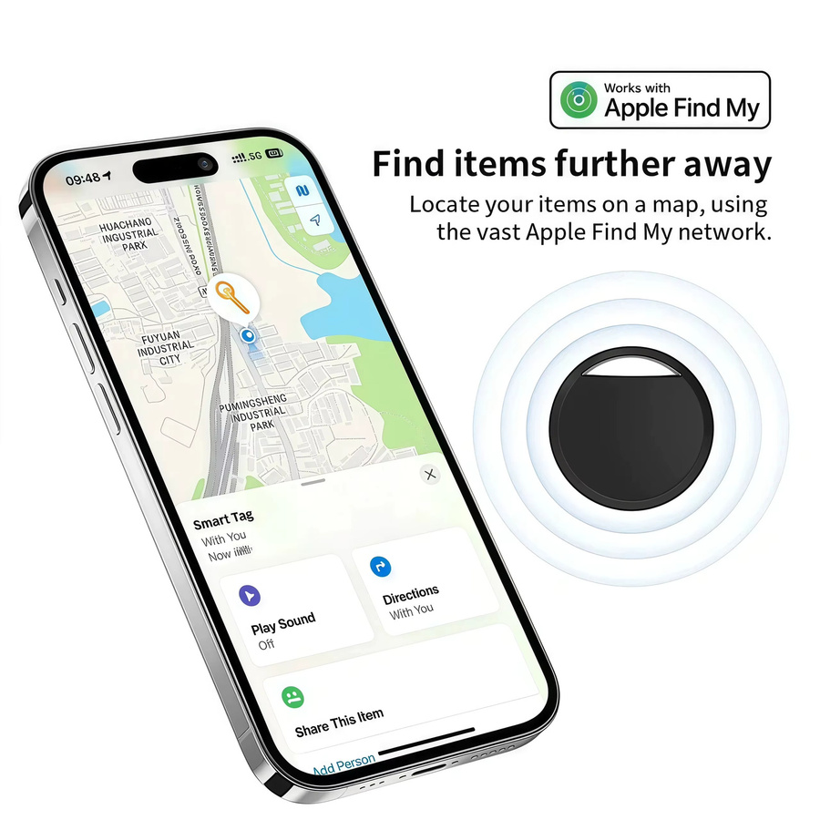 Lenovo Bluetooth GPS Tracker IPX5 Wasserdicht in Schwarz, kompatibel mit iOS Find My für Schlüssel, Haustiere und Gepäck - Bild 2