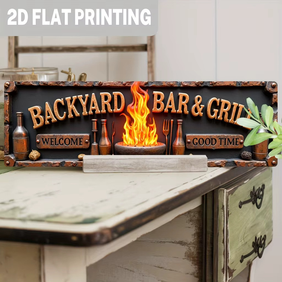 Rustikales Aluminium-Wandschild HELLOYOUNG im Vintage-Design mit Willcome Good Time für Bar und Grill - Bild 4
