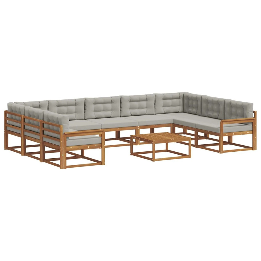 vidaXL Outdoor-Sofagarnitur aus Akazienholz mit 10-teiligem Set und Kissen in Natur und Hellgrau - Bild 2