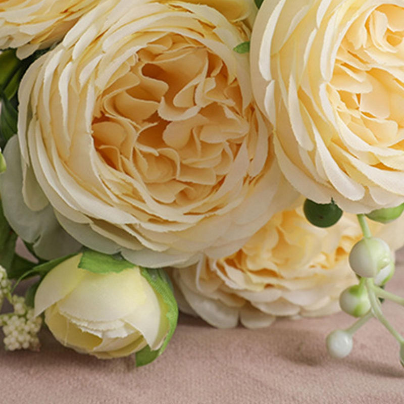 TOMTOP JMS 3 Bündel Künstliche Persische Rosen in Gelb und Creme, Handgebundene Textil-Rosenblumenstrauß zur Dekoration für Hochzeit und Wohnzimmer - Bild 4