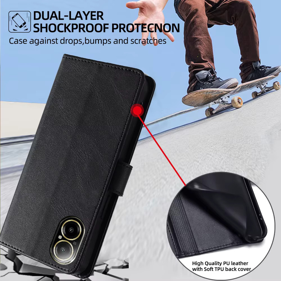 Business Wallet Case Leder Handyhülle mit Magnetschnalle und Kartenfächern für Realme C67 C55 C53 C35 C33 C31 C30S C30 C21Y C25Y C21 C20 in Schwarz oder Blau - Bild 4
