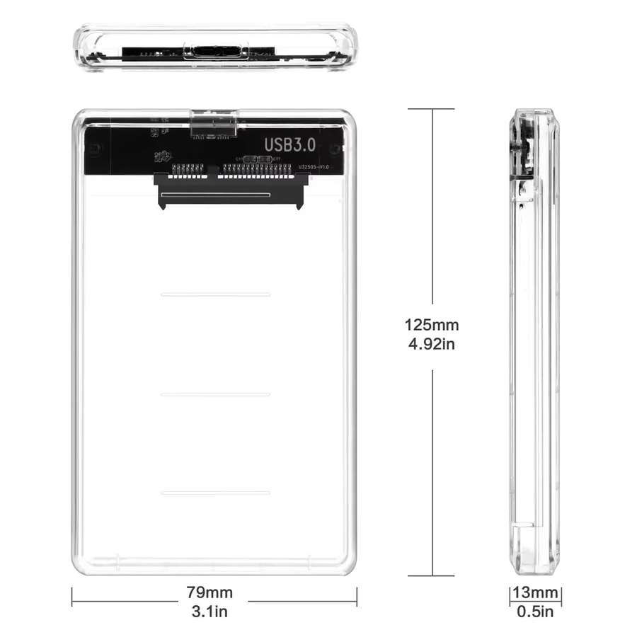 Congdi Externes 2,5 Zoll SATA Festplattengehäuse mit USB 3.0 und USB-C, UASP Unterstützung, Transparent, werkzeuglose Montage - Bild 5