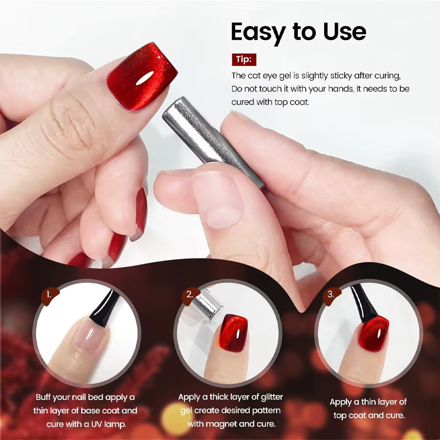 QAZIXU Nagellack Gel, Red Cat Eye, 10 ml - Bild 5
