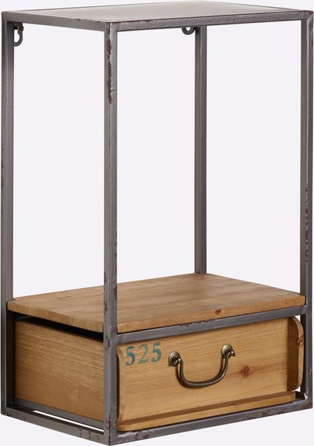 Hängeregal Heine Home aus Tannenholz und Metall in Silber und Braun, B/T/H: 42,0 x 27,0 x 18,0 cm - Bild 1