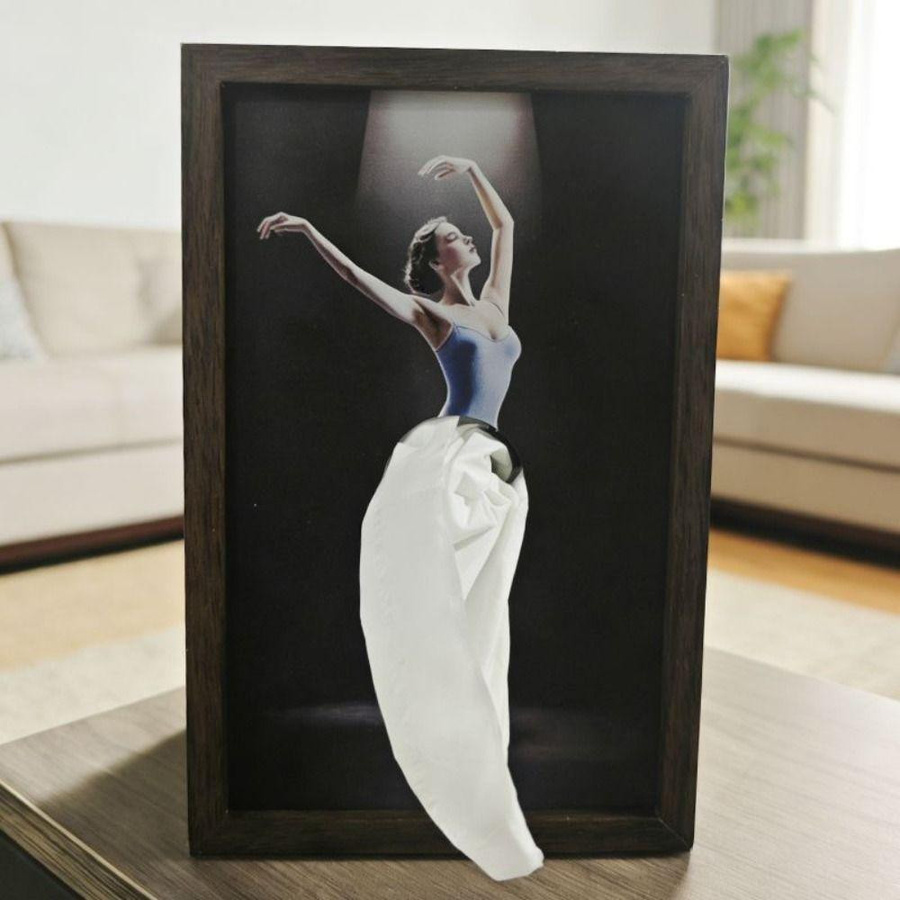 Senmhoo Ballett Taschentuchbox aus Holz in Braun für Schreibtisch und Büro, B/T/H: 19,8 x 12,8 x 9,6 cm - Bild 4