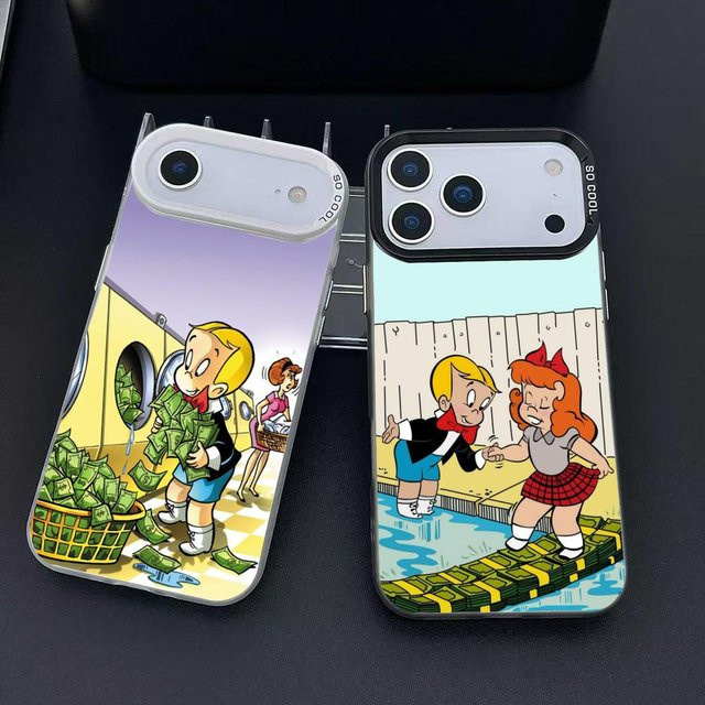 Richie Rich Handyhülle für iPhone 11 bis iPhone 17 Air Pro Max, bunt plattiert, rutschfest und Anti-Fingerabdruck-Schutz, Multicolor und Schwarz - Bild 1