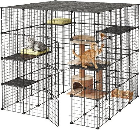 VEVOR Katzengehege 4-Stock Katzenkäfig aus Metall mit 3 Türen für 2-3 Katzen und Kleintiere, Schwarz, B/T/H: 139,7 x 139,7 x 139,7 cm - Bild 1