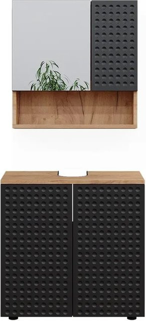 Vicco Badmöbel-Set Irma Eiche Anthrazit 2-teilig mit Spiegelschrank und Waschbeckenschrank Breite: 60 cm - Bild 2