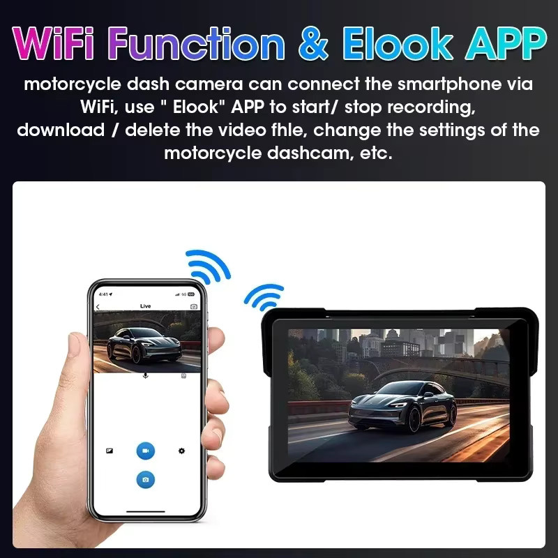 JMCQ Tragbarer 7 Zoll Motorrad CarPlay Bildschirm mit GPS Navigation, Drahtlose Android Auto Unterstützung, 2K Kamera und IPX7 Wasserdichtigkeit, Schwarz - Bild 5