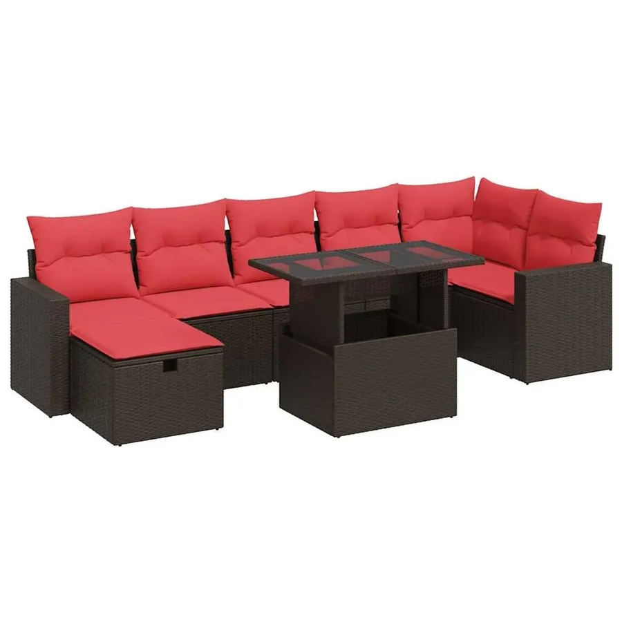 vidaXL 8-teilige Garten-Sofagarnitur aus Poly-Rattan mit Kissen in Braun - Bild 2