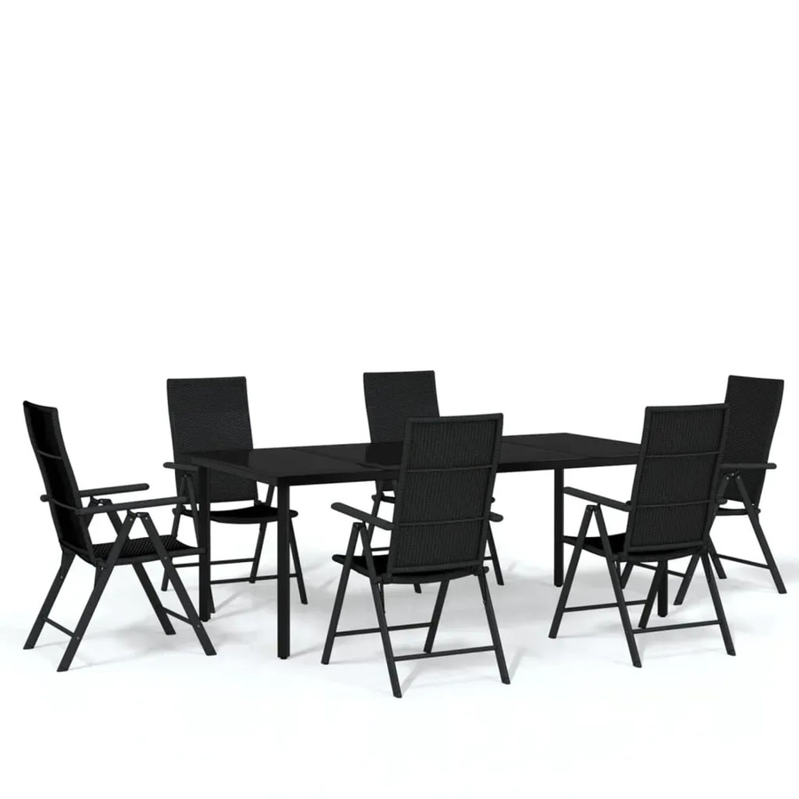 vidaXL 7-teilige Garten-Essgruppe aus Stahl und Glas in Schwarz für Terrasse und Außenbereich - Bild 2